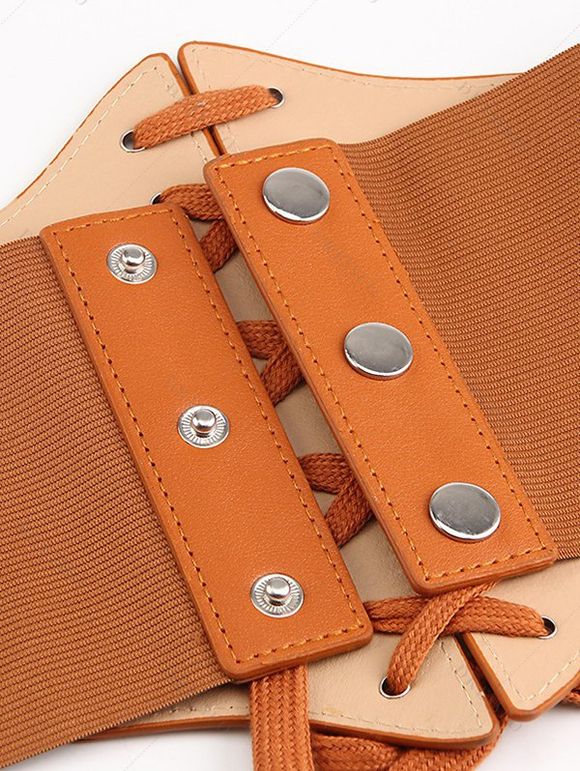 Ceinture Corset en Cuir PU avec Lacets sur le Devant et Jointif Style Rétro - Abricot 