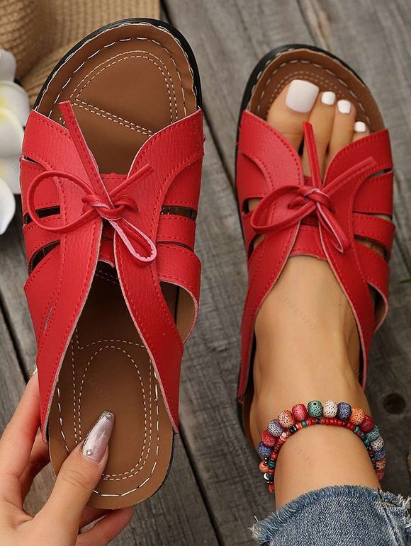 Plain Butterfly Knot Thick Bottom Summer Streetwear Slippers - Rouge EU 43