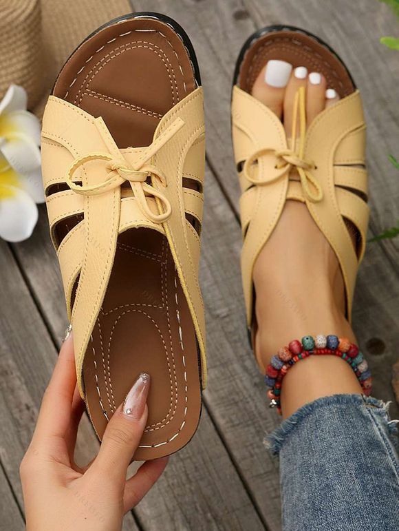 Plain Butterfly Knot Thick Bottom Summer Streetwear Slippers - Jaune EU 43