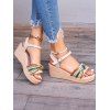 Knot Decor Ankle Strap Embossed Summer Vacation Wedge Sandals - Beige EU 41