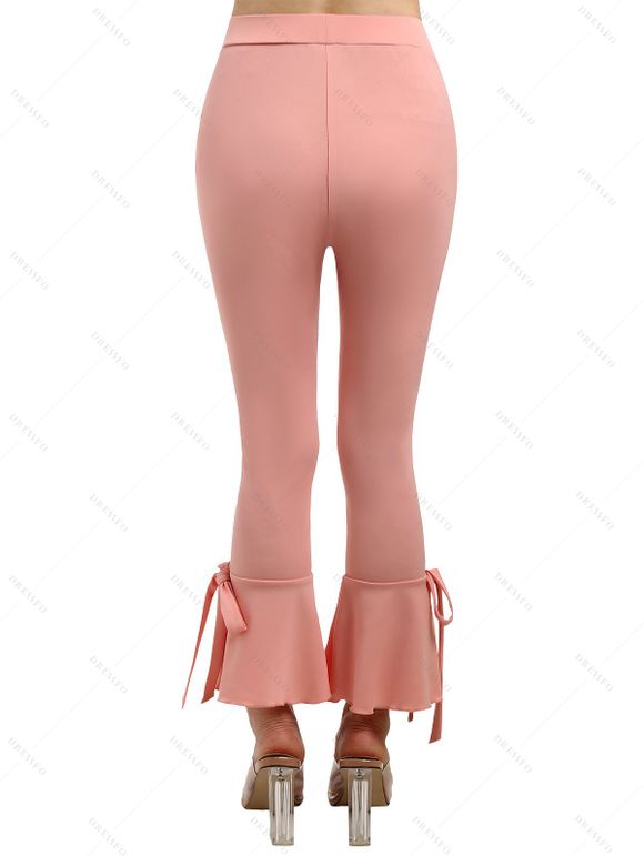 T-shirt Asymétrique Long Fleuri Imprimé à Volants avec Nœud Papillon et Pantalon Capri - Rose clair S | US 4