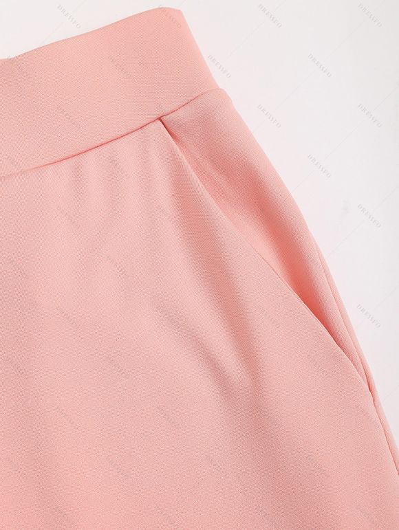 T-shirt Asymétrique Long Fleuri Imprimé à Volants avec Nœud Papillon et Pantalon Capri - Rose clair S | US 4