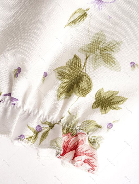 T-shirt Asymétrique Long Fleuri Imprimé à Volants avec Nœud Papillon et Pantalon Capri - Rose clair S | US 4