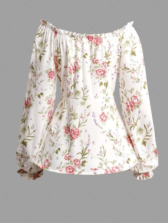 T-shirt Asymétrique Long Fleuri Imprimé à Volants avec Nœud Papillon et Pantalon Capri - Rose clair S | US 4