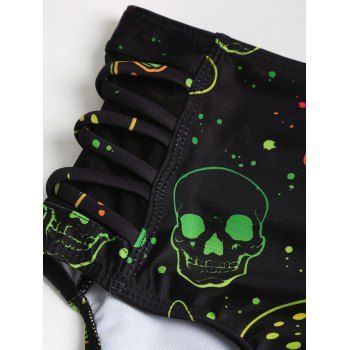 Galaxy Mushroom Skull Print Crisscross Beach Bikini Adjustable Spaghetti Strap Triangle Bottom Two Piece Bathing Suit 