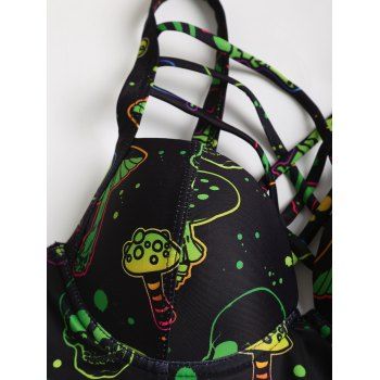 Galaxy Mushroom Skull Print Crisscross Beach Bikini Adjustable Spaghetti Strap Triangle Bottom Two Piece Bathing Suit 