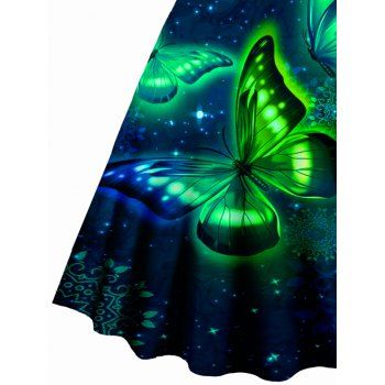 Galaxy Reflective Butterfly Print V Neck Dress O Ring Straps Sleeveless A Line Tank Dress