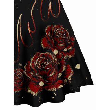 Galaxy Floral Flame Print V Neck Dress O Ring Straps Sleeveless A Line Tank Dress