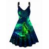 Galaxy Reflective Butterfly Print V Neck Dress O Ring Straps Sleeveless A Line Tank Dress