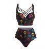 Skull Print Crisscross Beach Bikini Adjustable Spaghetti Strap Triangle Bottom Two Piece Bathing Suit