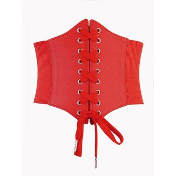 Retro PU Elastic Patchwork Lace Up Front Corset Belt 
