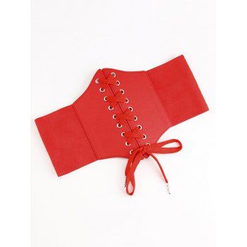 Retro PU Elastic Patchwork Lace Up Front Corset Belt