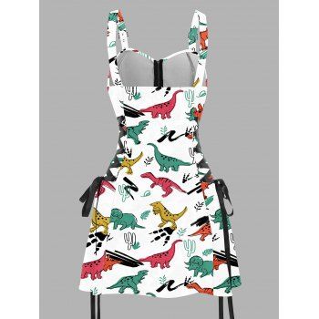 Colorful Animal Print Lace Up Dress O Ring Half Zipper Adjustable Buckle Strap Sleeveless Dress