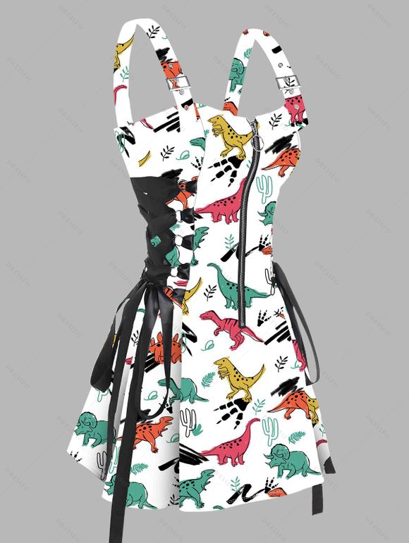 Robe Anneau en O Animal Coloré Imprimé à Demi-Zip sans Manches - Blanc XL | US 10