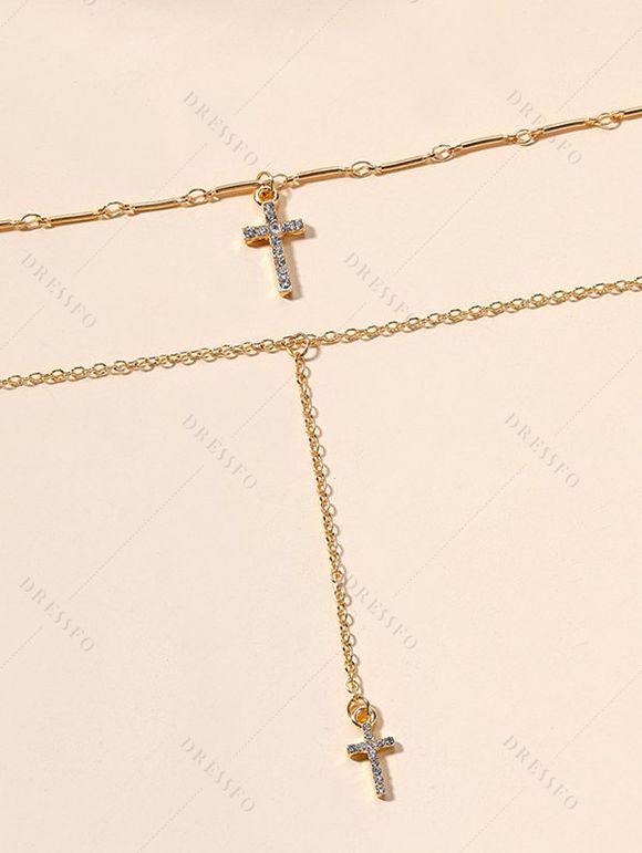 Collier Chaîne Superposé Croisé Faux Cristal avec Strass - d'or 