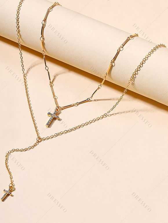 Collier Chaîne Superposé Croisé Faux Cristal avec Strass - d'or 