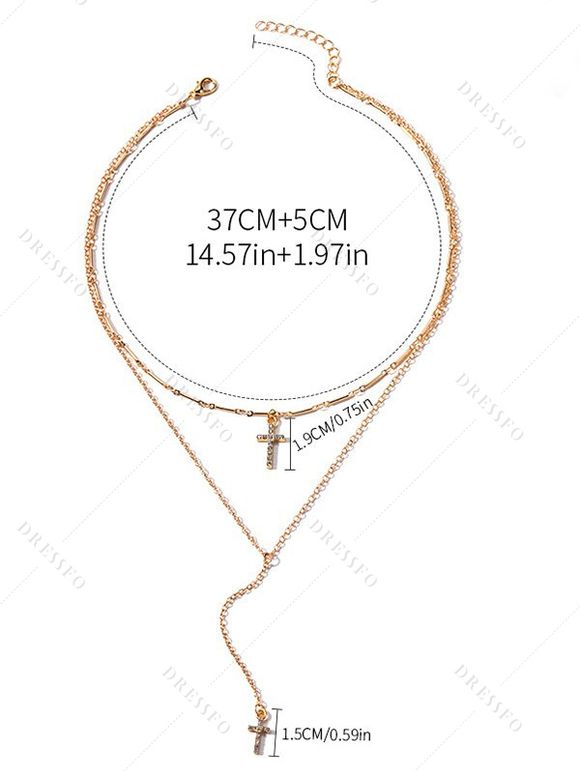 Collier Chaîne Superposé Croisé Faux Cristal avec Strass - d'or 