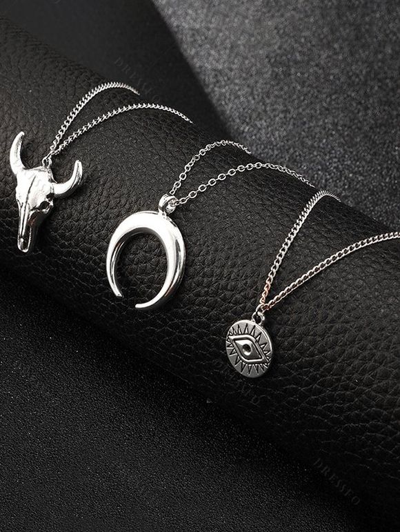 Collier Chaîne Géométrique Tête de Vache à Plusieurs Couches - Argent 