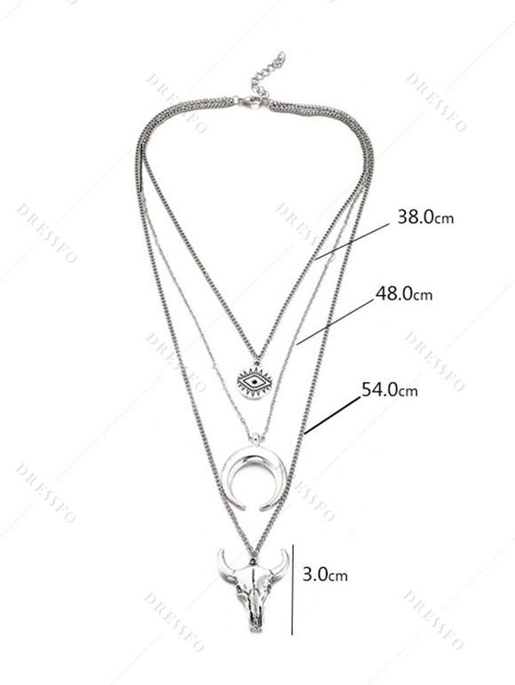 Collier Chaîne Géométrique Tête de Vache à Plusieurs Couches - Argent 