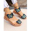 Boho Butterfly Embroidered Design Flat Sandals Open Toe Elastic Band Casual Beach Shoes - multicolor EU 37