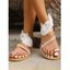 Women Summer Boho White Floral Lace Slip On Flat Sandals Toe Ring Beach Thong Sandals - Blanc EU 43
