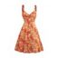 Robe D'Eté Fleurie Imprimée avec Bouton Poitrine à Volants - Orange XXL | US 14