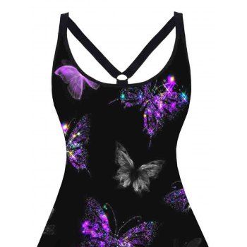 Plus Size Trippy Butterfly Print O-ring Strap Dress V Neck Sleeveless Summer Casual Beach A Line Dress