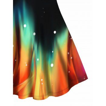 Plus Size Galaxy Colorful Print O-ring Strap Dress V Neck Sleeveless Summer Casual Beach A Line Dress