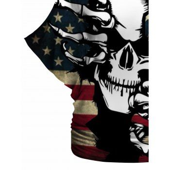 Skull American Flag Print Oblique Shoulder Batwing Sleeve Loose Fashion T-shirt