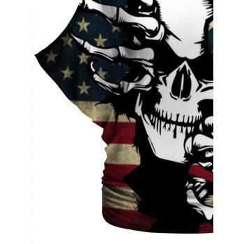 Skull American Flag Print Oblique Shoulder Batwing Sleeve Loose Independence Day T-shirt