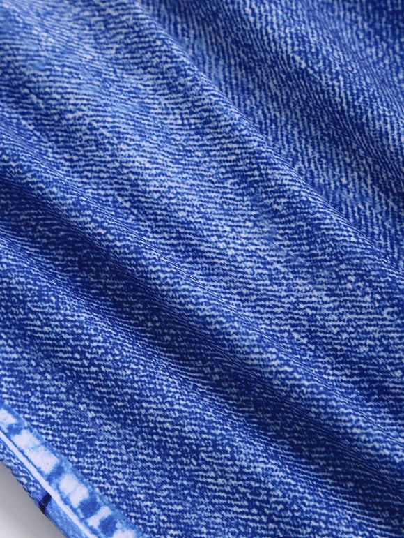 Legging Décontracté Capri Fleur Imprimée à Taille Elastique en Faux Denim - Bleu S | US 4