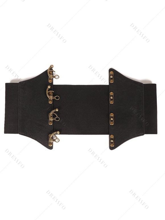 Robe Corset Vintage Bouclé en Noir à Taille Large en Cuir PU - Noir 