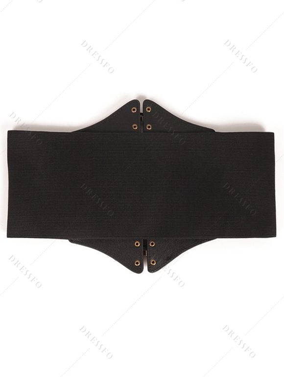 Robe Corset Vintage Bouclé en Noir à Taille Large en Cuir PU - Noir 