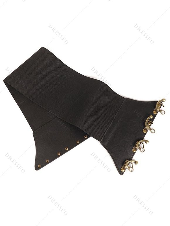 Robe Corset Vintage Bouclé en Noir à Taille Large en Cuir PU - Noir 