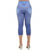 Legging Décontracté Capri Fleur Imprimée à Taille Elastique en Faux Denim - Bleu XL | US 12