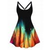 Plus Size Galaxy Colorful Print O-ring Strap Dress V Neck Sleeveless Summer Casual Beach A Line Dress