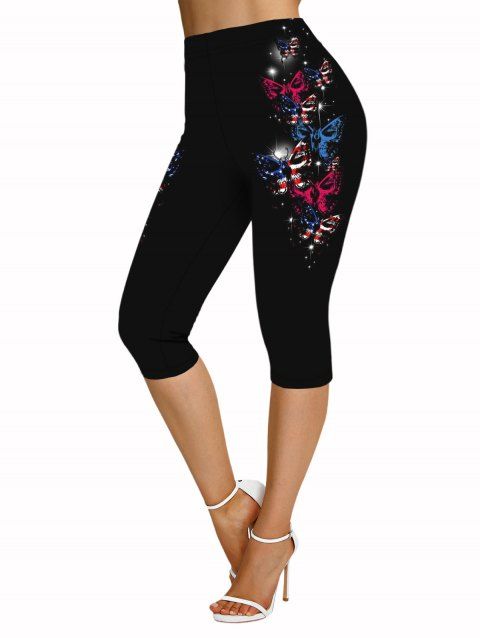 Legging Capri Moulant Décontracté Papillon Imprimé à Taille Elastique