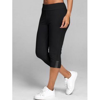 Sequin Hem Casual Capri Leggings Elastic Waist Skinny Cropped Leggings