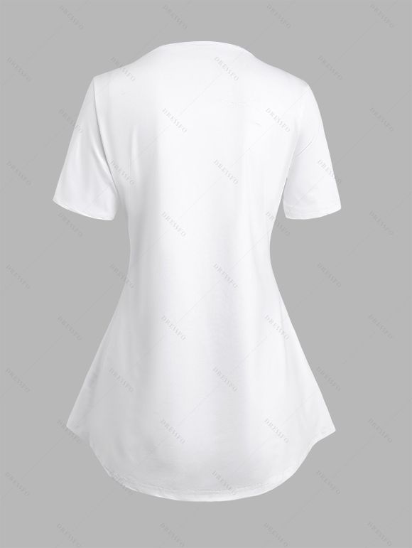 T-shirt Décontracté Papillon Crâne Imprimés à Manches Courtes à Col V - Blanc S | US 4