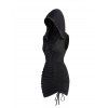 Mini Robe Moulante Gothique à Capuche Simple sans Manches à Lacets à Volants - Noir M | US 6