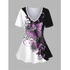 Sparkling Butterfly Print T-shirt V Neck Short Sleeve Waisted Casual Tee
