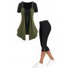 T-shirt Chaîne Haut Bas en Couleur Unie et Legging Capri Elastique - Vert profond S | US 4