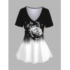T-shirt Capri Ombré Rose et Papillon Imprimés à Taille Elastique - Noir S | US 4