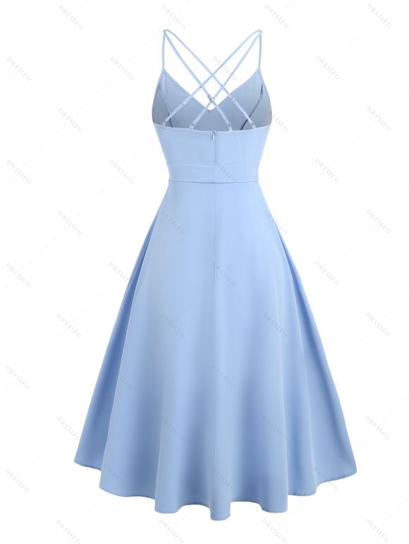 Robe Patineuse à Bretelle Croisée à Col V Haut Bas sans Manches - Bleu Ciel XL | US 12