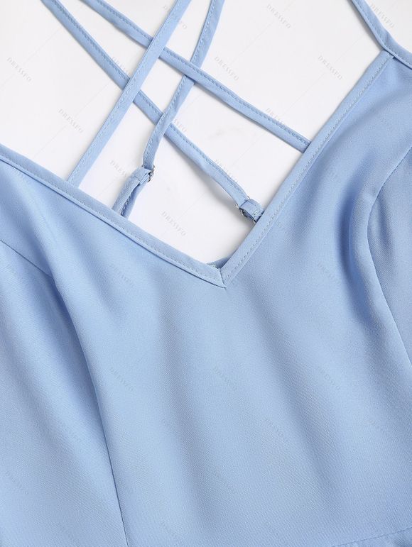 Robe Patineuse à Bretelle Croisée à Col V Haut Bas sans Manches - Bleu Ciel XL | US 12