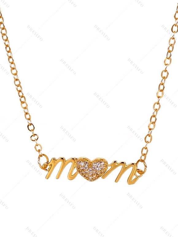 Collier avec Pendentif Inscription I Love You et Cœur en Cristal - d'or 