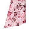Robe Mi-Longue Haute Basse à Imprimé Fleurie à Epaule Dénudée - Rose clair L