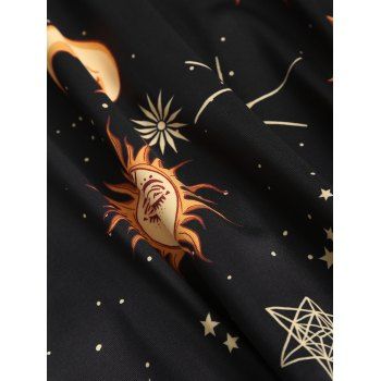 Galaxy Sun Moon Star Print Lace Up Dress Sleeveless Summer Dress