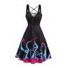 Galaxy Colorful Octopus Print Lace Up Tank Dress Casual Wasited Summer Dress