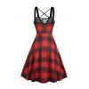 Robe D'été à Carreaux Imprimé à Bretelles Spaghetti à Lacets sans Manches - Noir S | US 4